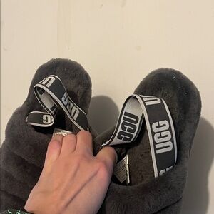 UGG Charcoal Fluffy Slippers